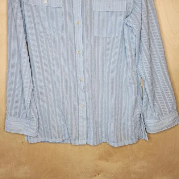 Jones New York Powder Blue Rolled Sleeve Sheer Searsucker Blouse Women Size M - Picture 9 of 12